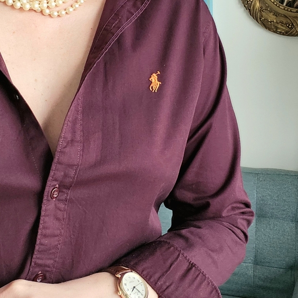 Ralph Lauren Burgundy Custom Fit Button-Down Shirt - Picture 4 of 11
